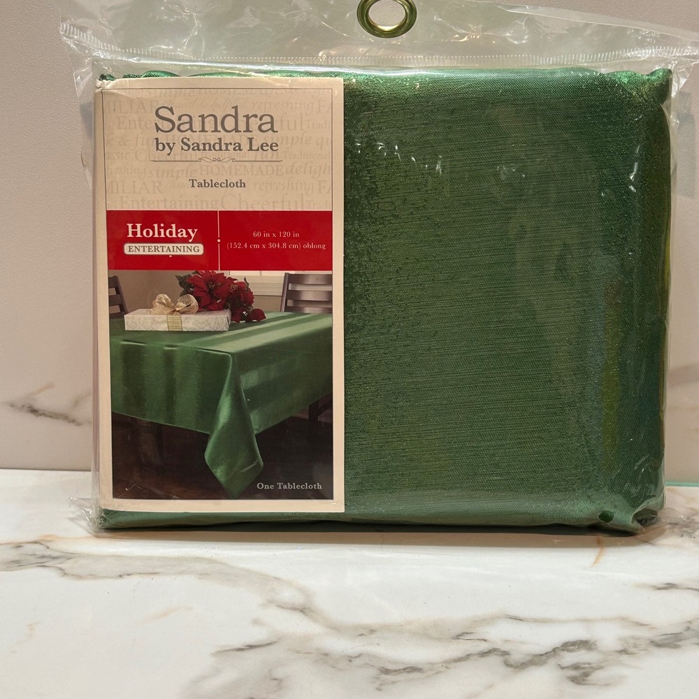 Sandra Lee Green Holiday Tablecloth 60x120 Oblong Christmas Entertaining
